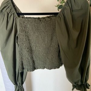 Olive green crop top w ruffled sleeves